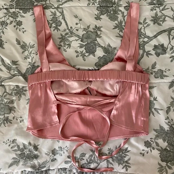 Pink Satin Crop Top - Picture 2 of 3